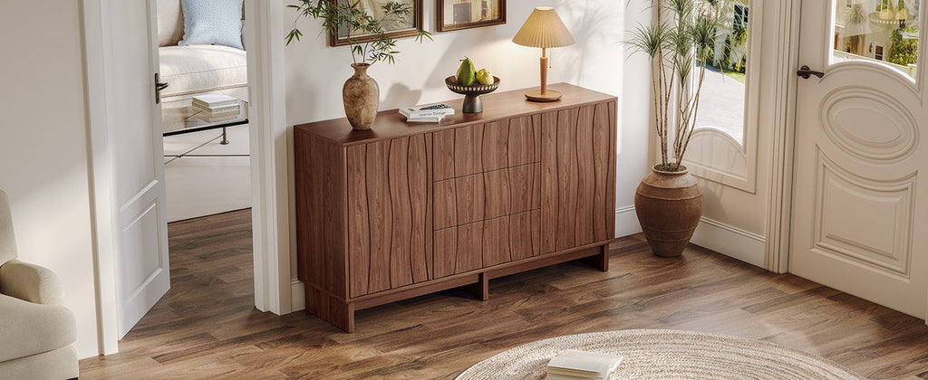 59.1" Buffet Sideboard with 2 Doors and 3 Drawers - Walnut