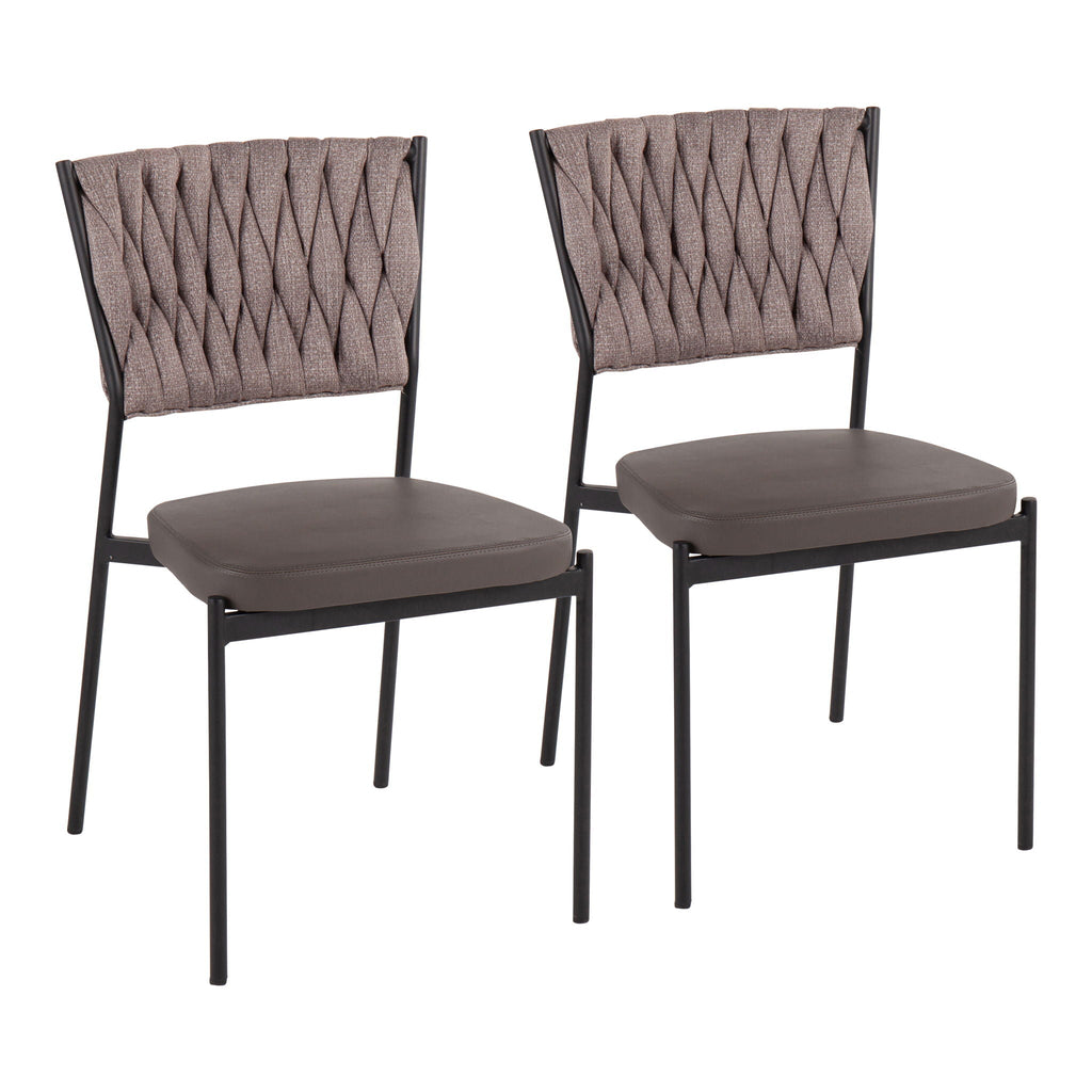 Braided Contemporary Chair Set with Padded Seat - Dark Gray or Blue