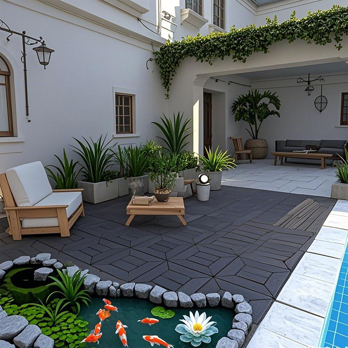 Interlocking Deck Tiles with Easy DIY Installation - Dark Gray or Dark Brown