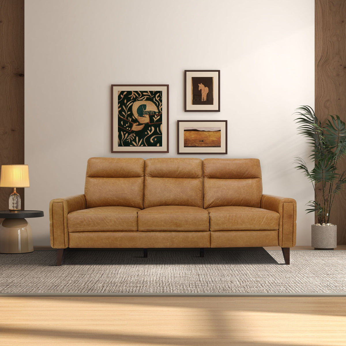 Light Brown Reclining Sofa with Push-Back Mechanism – Elliot Incliner