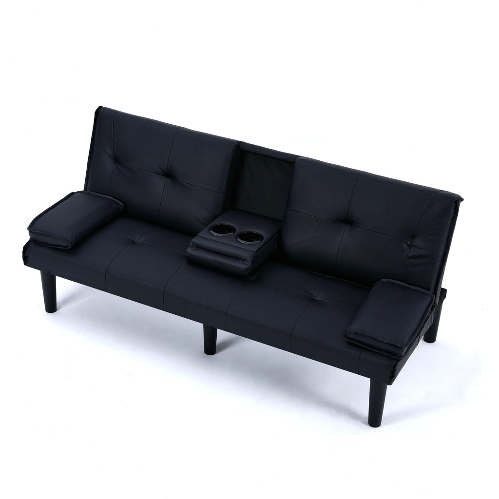Foldable Sofa Bed with Cup Holder and Solid Wood Frame - Multiple Colors