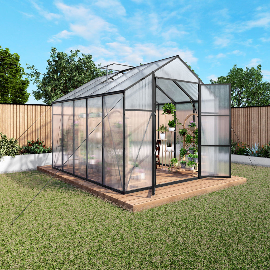 Gain Height Windproof Greenhouse with Heavy-Duty Frame - Black
