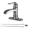 Brushed Nickel Waterfall Spout Bathroom Faucet with Single Handle and Pop Up Drain