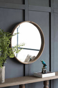 Round Wood Wall Mirror with Durable Fir Frame - Light Brown