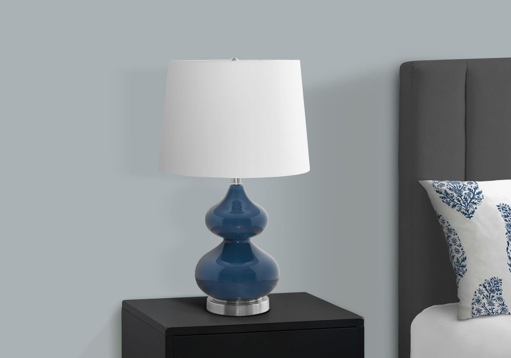 Contemporary Glass Table Lamp with Fabric Shade - Blue or Dark Green