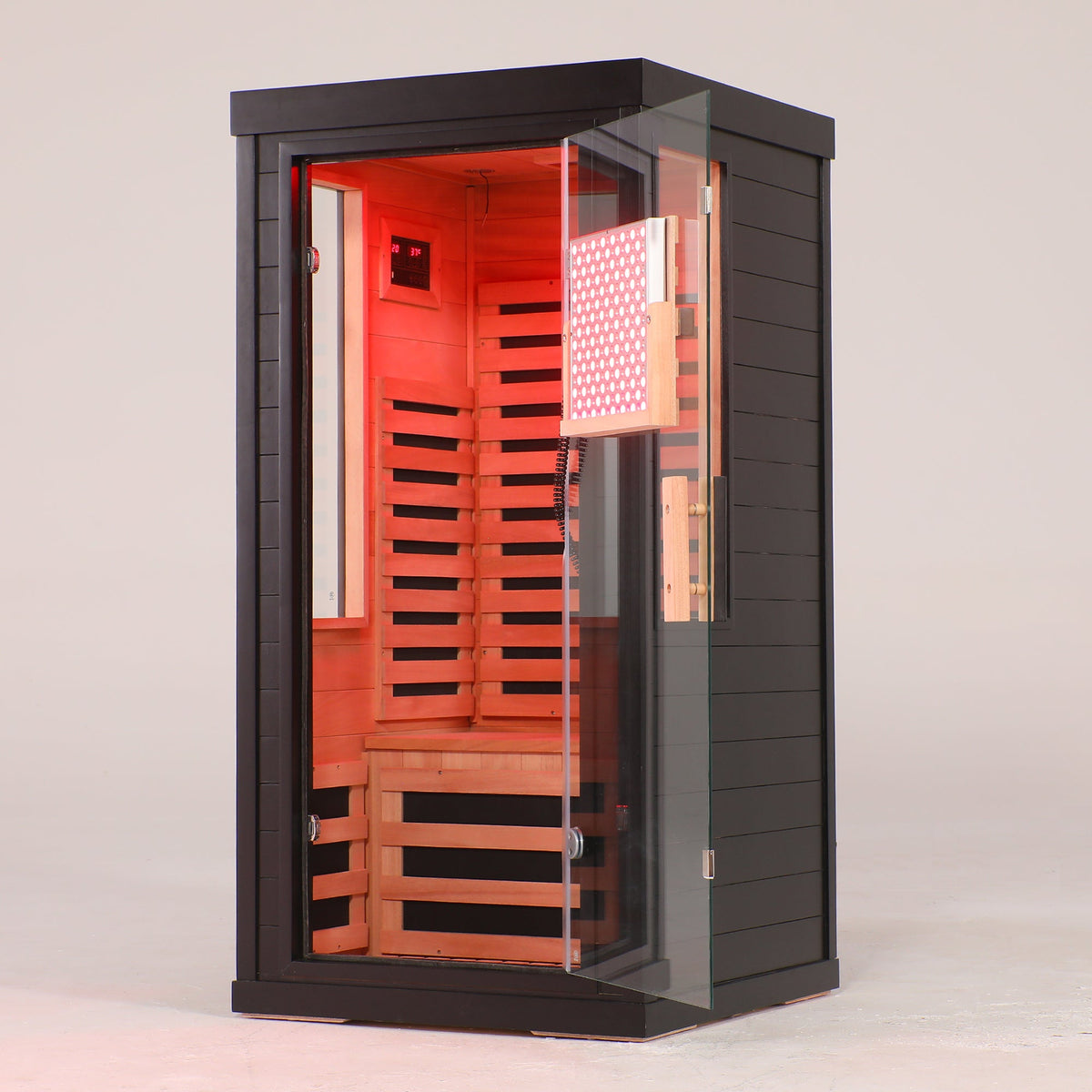One-Two Person Far Infrared Sauna with 7-Color Therapy Lighting - Solid Wood