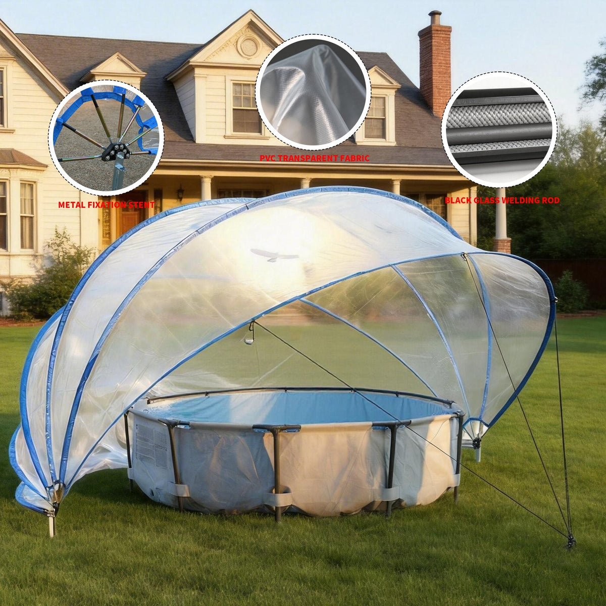 18ft Ground-Mounted Retractable Pool Cover with Fiberglass Rods - Blue