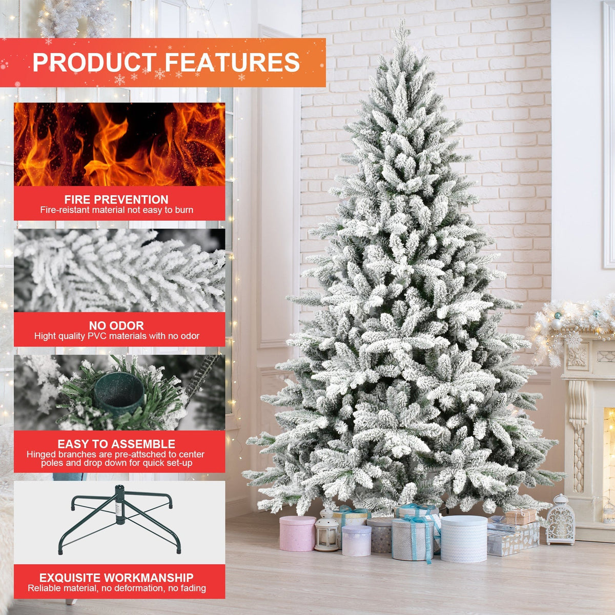 7ft Flocked Christmas Tree with 1514 Tips - White