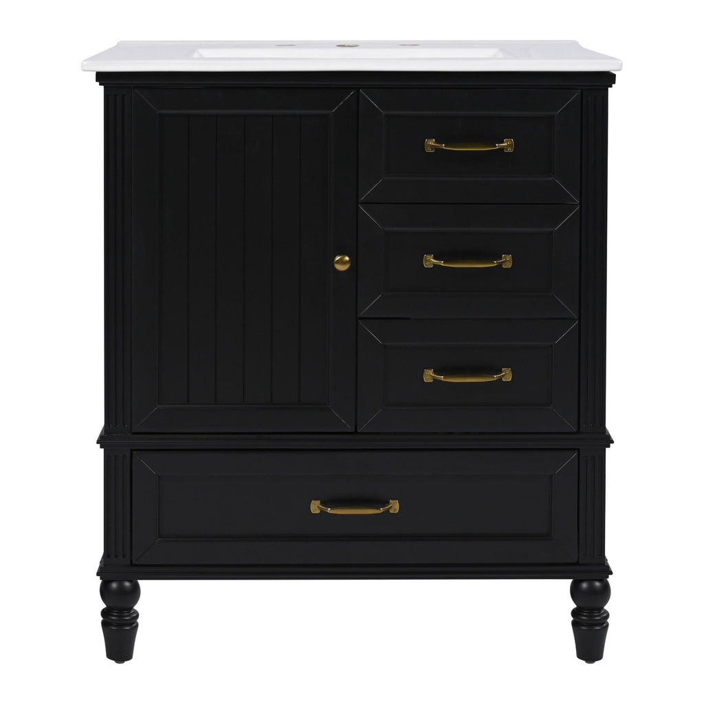 30" Bathroom Vanity with Sink and Soft-Close Drawers - White or Black