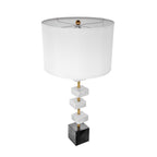 White Marble Table Lamp with Brass Frame and Fabric Shade - 15" W x 30" H