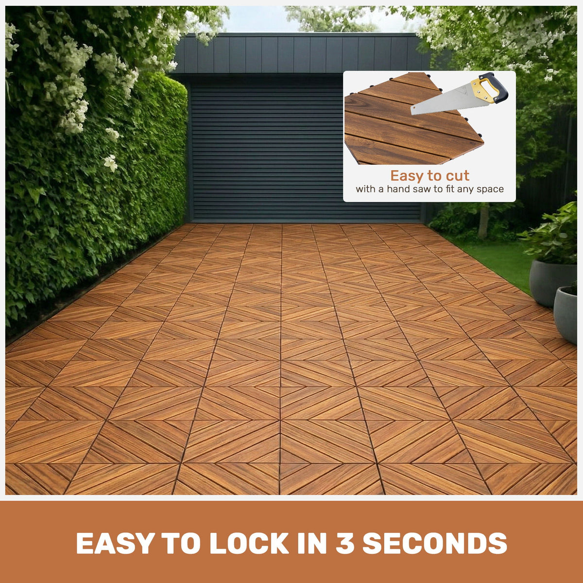 Light Brown Interlocking Deck Tiles with Diagonal Pattern - Outdoor 12" x 12"