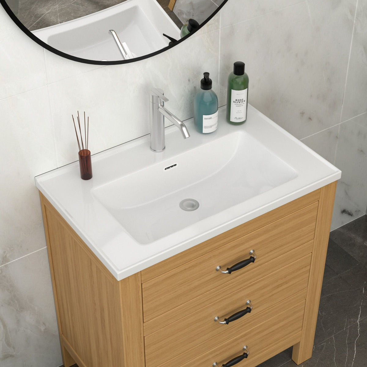 Modern Rectangular Vanity Top with Overflow – White
