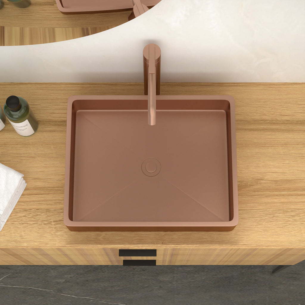 Stainless Steel Bathroom Sink with Pop Up Drain - Rose Gold 19" x 15"
