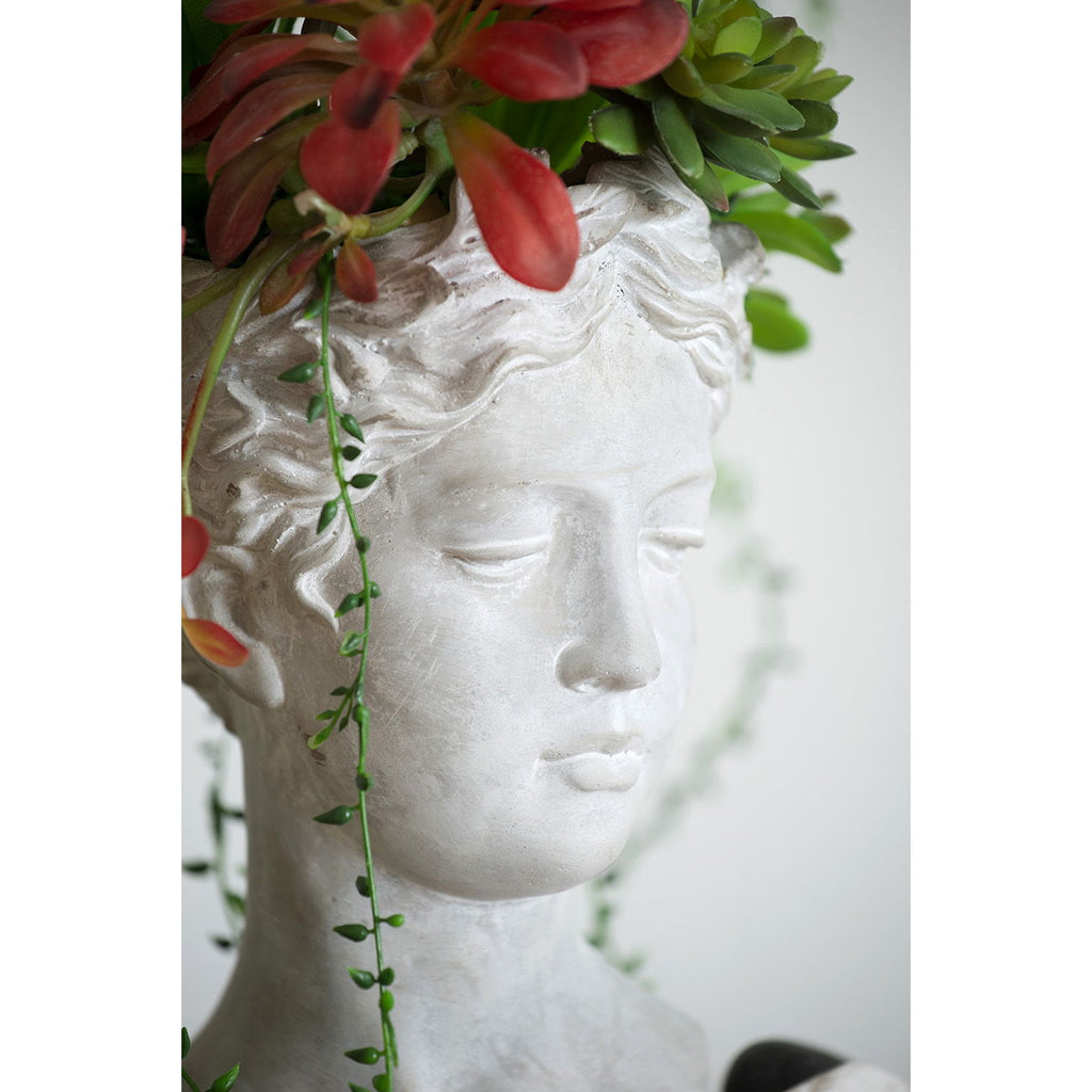 Greek Style Cement Head Planter with Durable Cement Construction - Gray