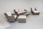 Luxury Rattan Patio Conversation Set with Swivel Chairs & Sofa - Light Gray