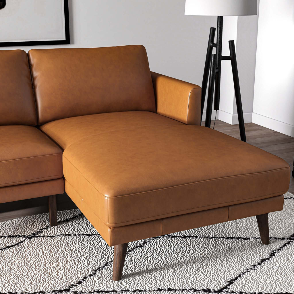 Light Brown L-Shaped Sectional Sofa with Solid Eucalyptus Wood Frame