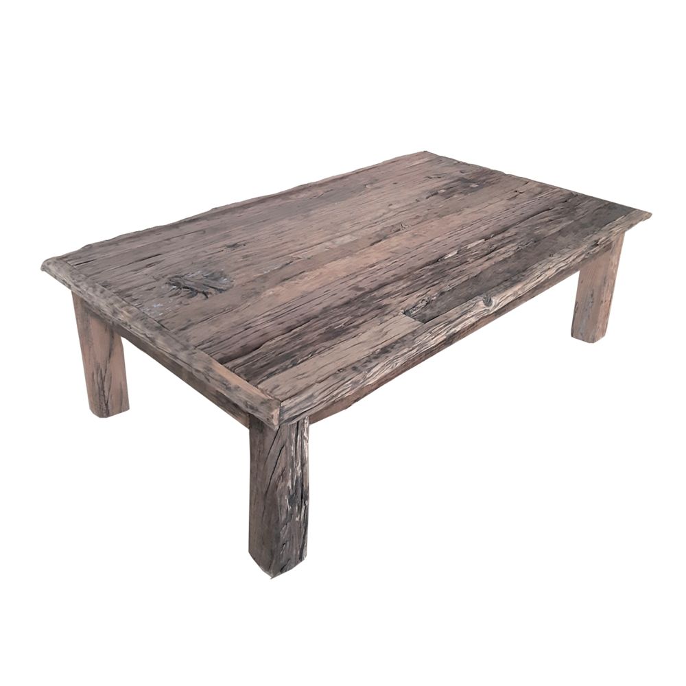 Rustic Wood Coffee Table with Block Legs - Natural Finish