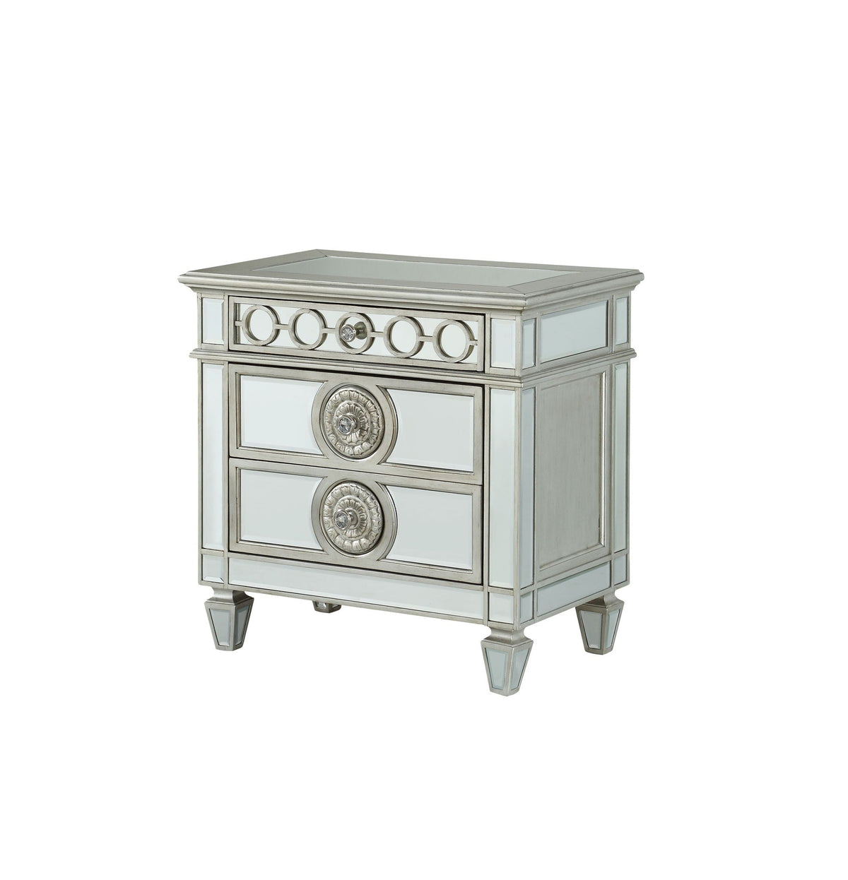 Mirrored Nightstand with Felt-Lined Drawer - Silver