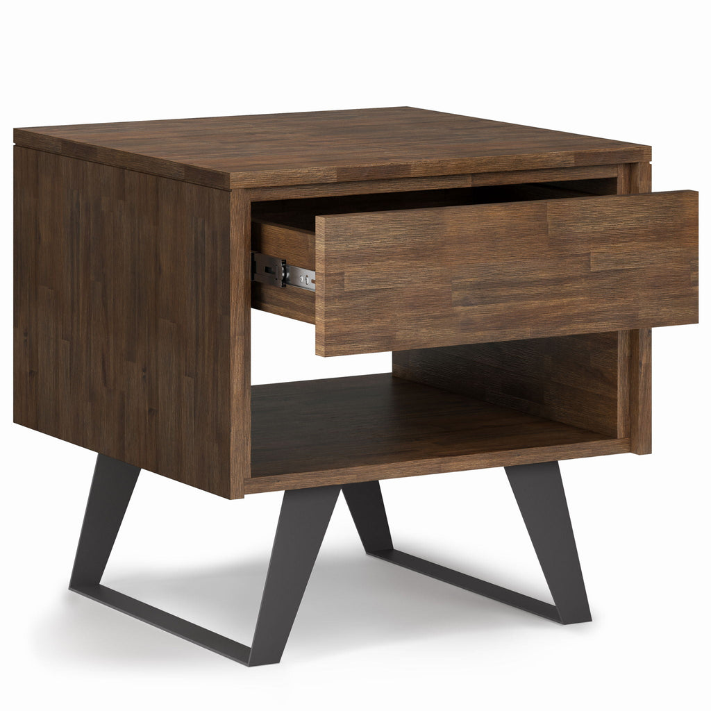 Handcrafted Acacia End Table with 1 Drawer - Light Brown, Dark Gray, or Dark Brown