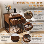 Dog Crate End Table with Charging Station and Storage - Oak/Tempered Glass
