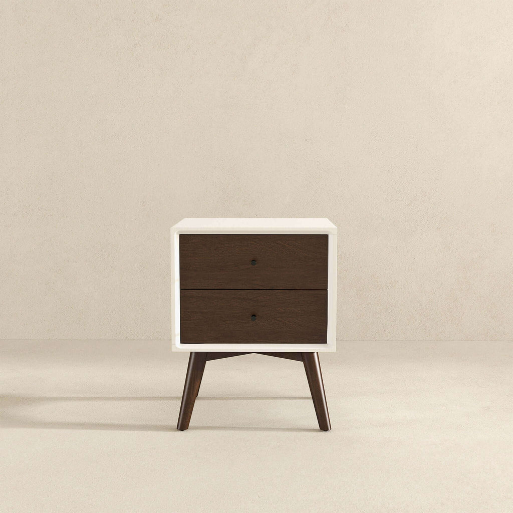 Mid-Century Modern Night Stand with 2 Drawers - Dark Brown or White