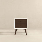 Mid-Century Modern Night Stand with 2 Drawers - Dark Brown or White