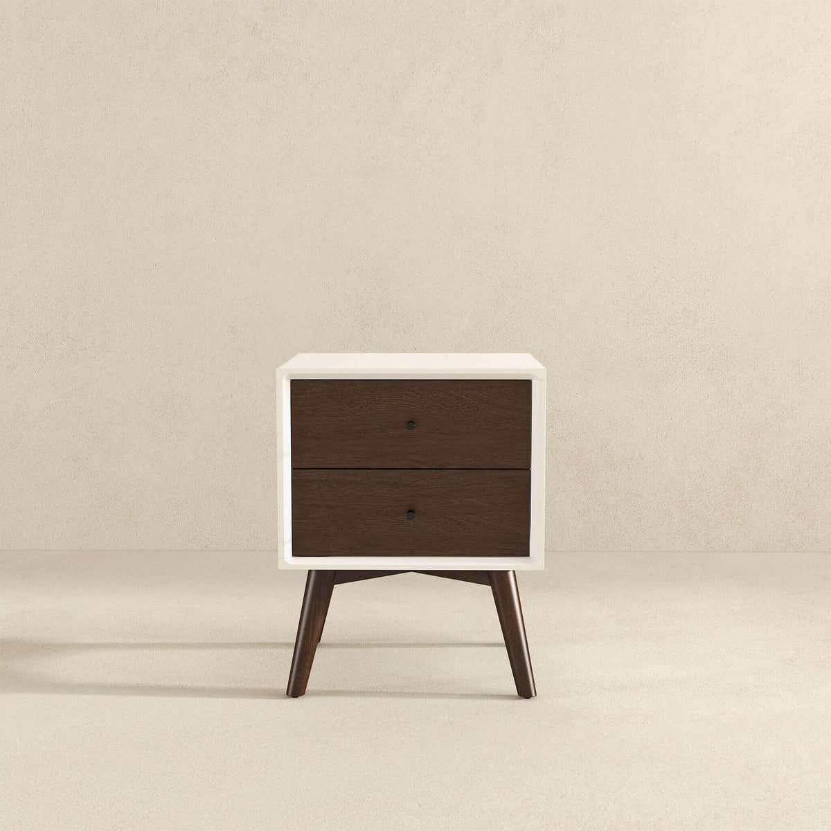 Mid-Century Modern Night Stand with 2 Drawers - Dark Brown or White