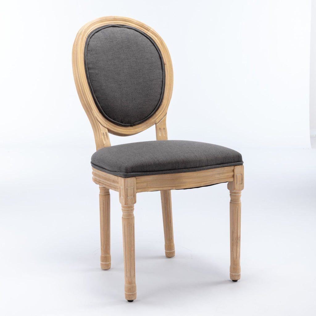 French Style Solid Wood Frame Dining Chair Set with Fabric Back - Beige or Dark Gray