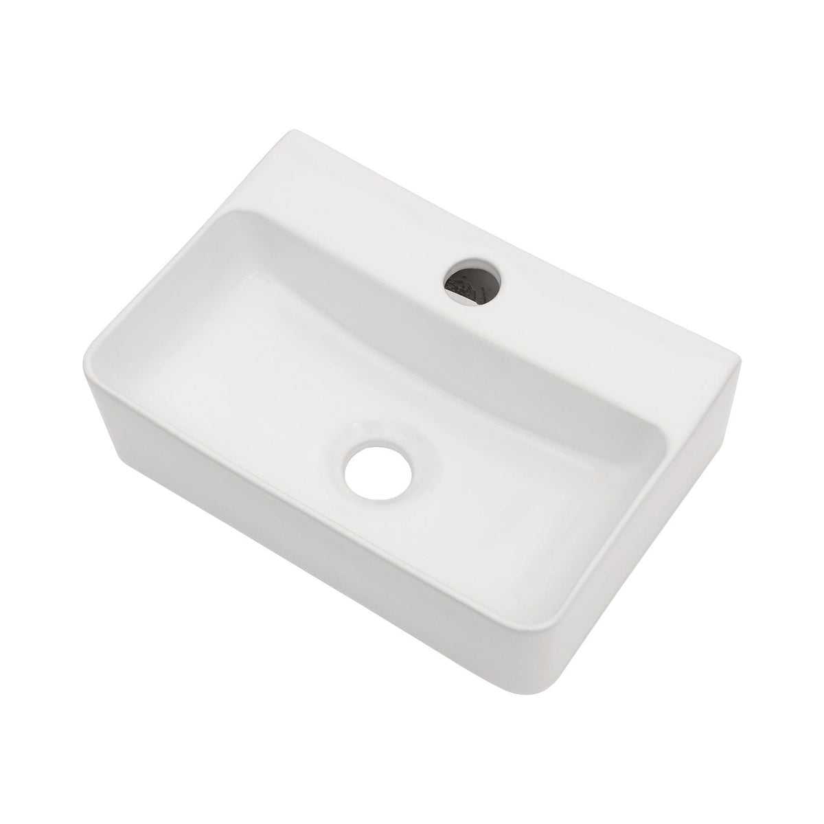 Ceramic Rectangle Wall Mount Bathroom Sink with Single Faucet Hole - White