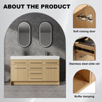 Freestanding Bathroom Vanity with Resin Sink and Soft-Closing Doors - Light Brown