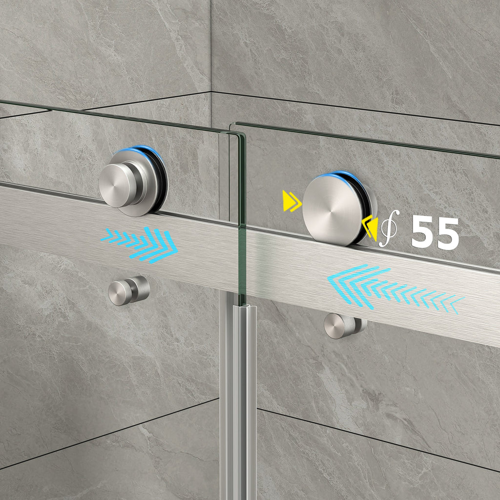 Brushed Nickel Frameless Sliding Shower Door with Double Bypass - 43-48" W x 76" H