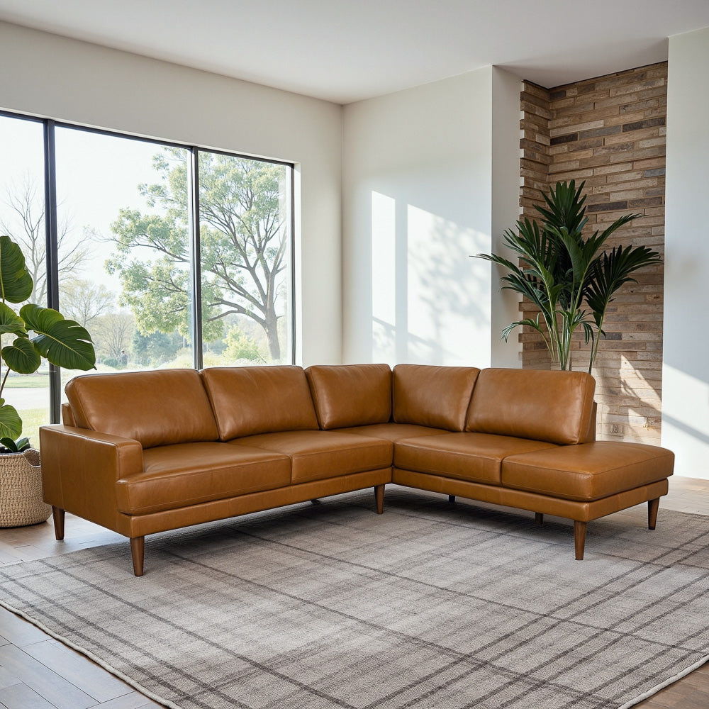 L-Shaped Sectional Sofa with Modern Design - Light Brown