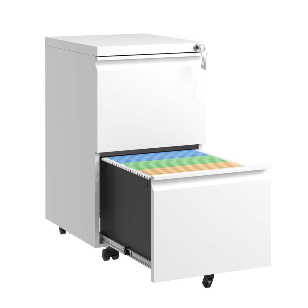 Metal Drawer Mobile File Cabinet with Lock for Secure Organization - White or Black