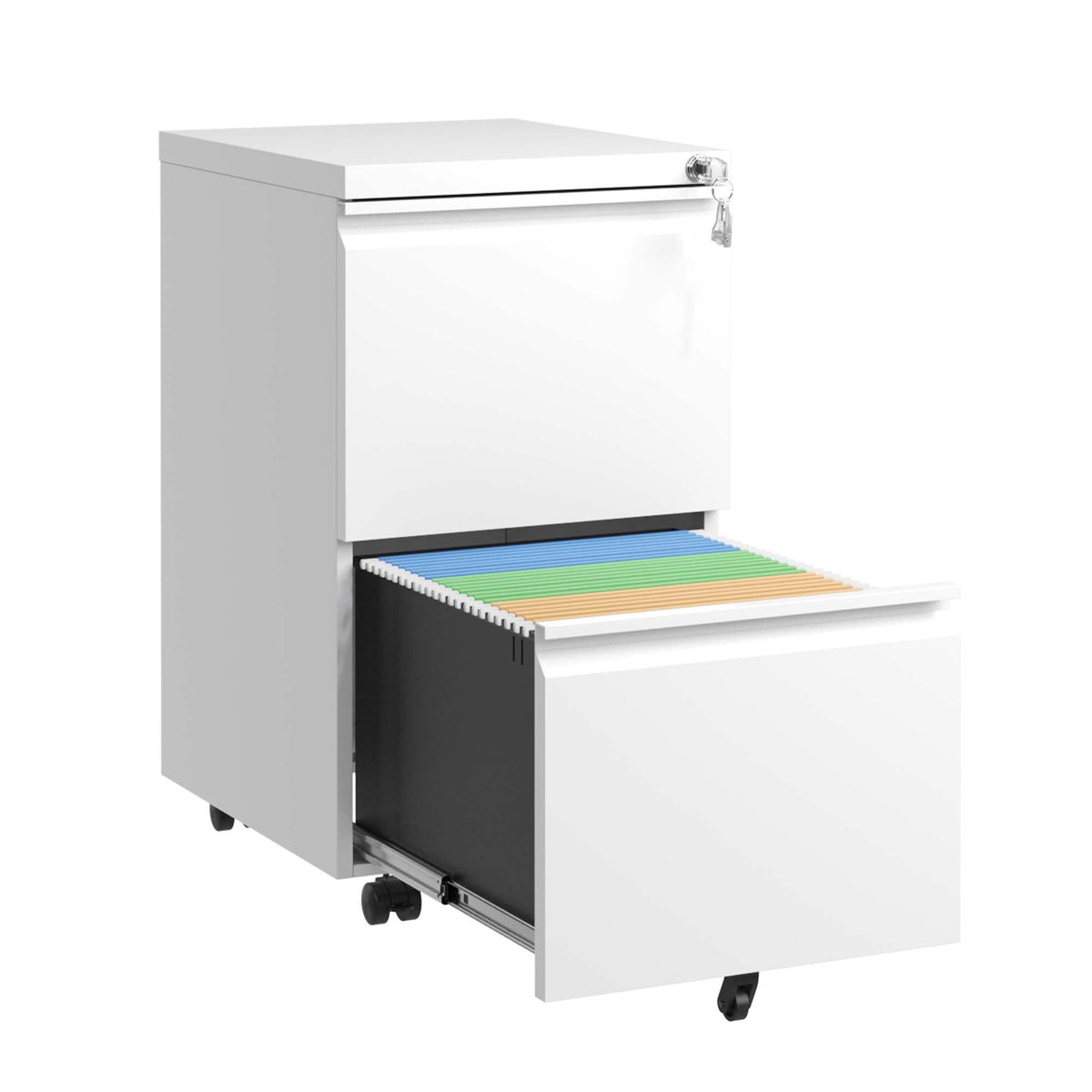 Metal Drawer Mobile File Cabinet with Lock for Secure Organization - White or Black