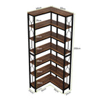 7 Tier Corner Bookshelf with Hexagonal Design - Dark Brown, White, Dark Gray