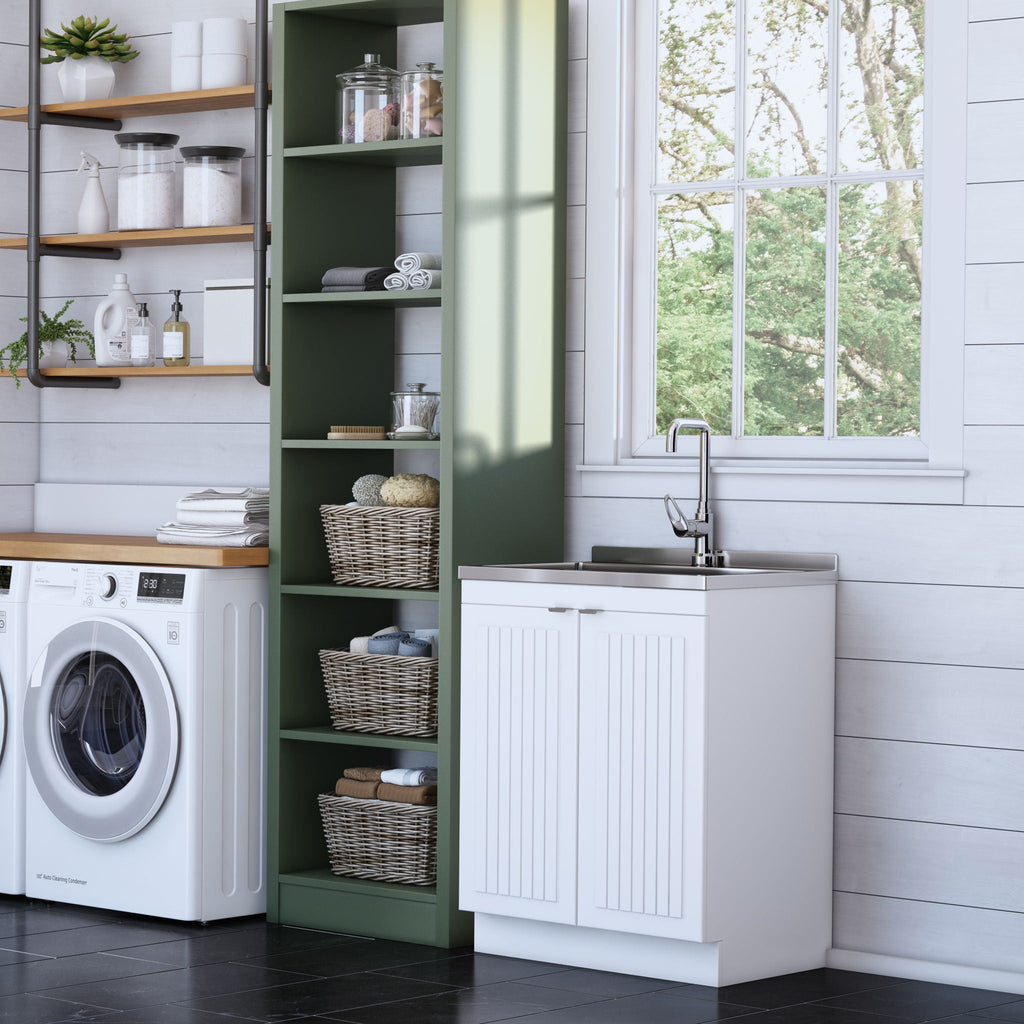 Laundry Cabinet with Stainless Steel Sink and Faucet - White