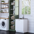 Laundry Cabinet with Stainless Steel Sink and Faucet - White