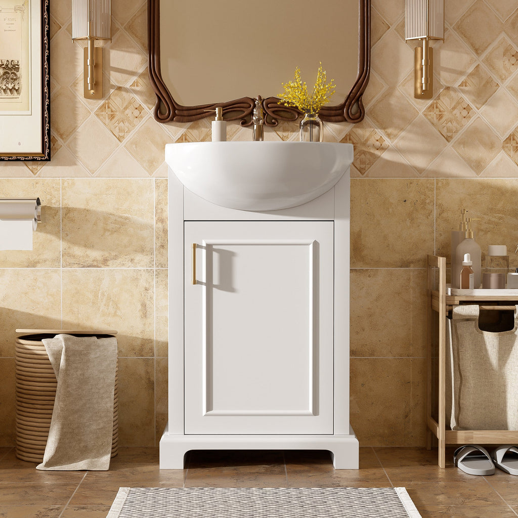 French Style 20-Inch Bathroom Vanity with Ceramic Sink - White