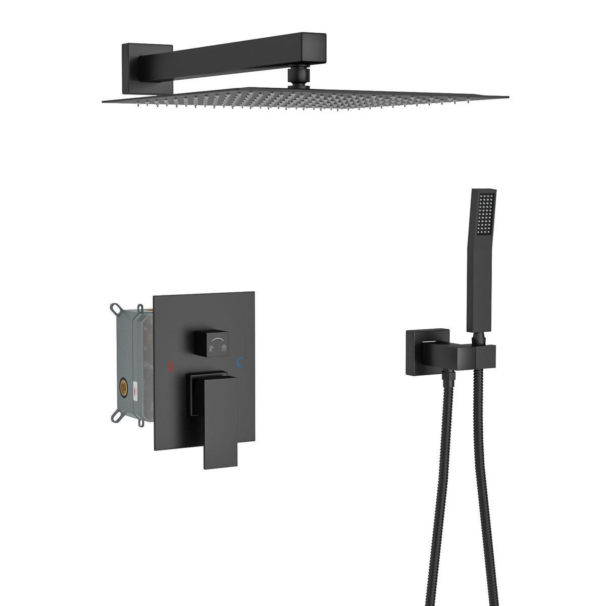 Dual Shower Head System with Rough-In Valve - Black or Pearl Silver