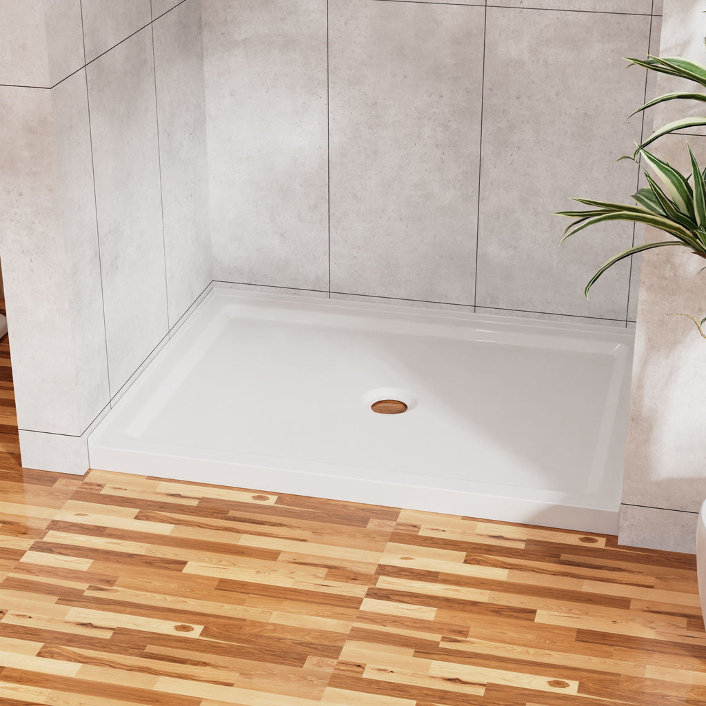 Anti-Slip Shower Base with Center Drain - White
