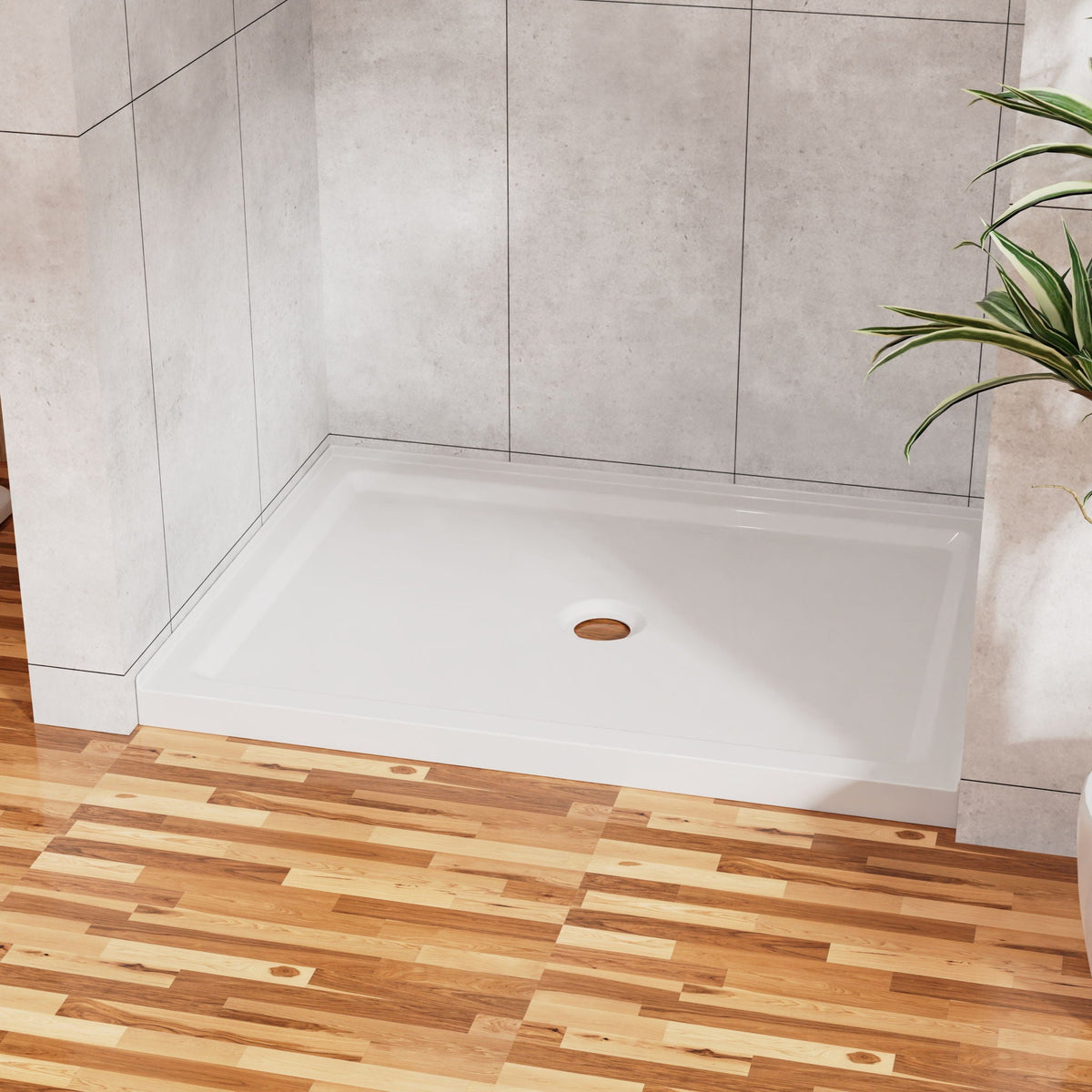 Anti-Slip Shower Base with Center Drain - White