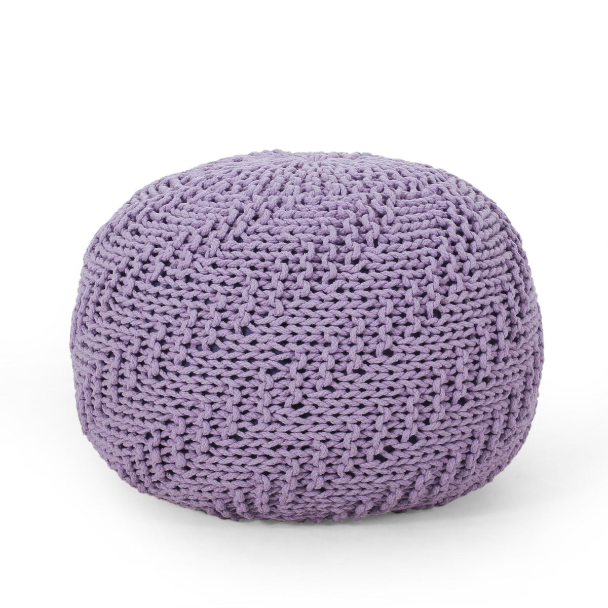 Knitted Round Pouf Ottoman with Polystyrene Bead Filling - Purple or Yellow