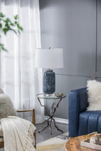 Ellis Glass Table Lamp with Blue Base and Linen Shade