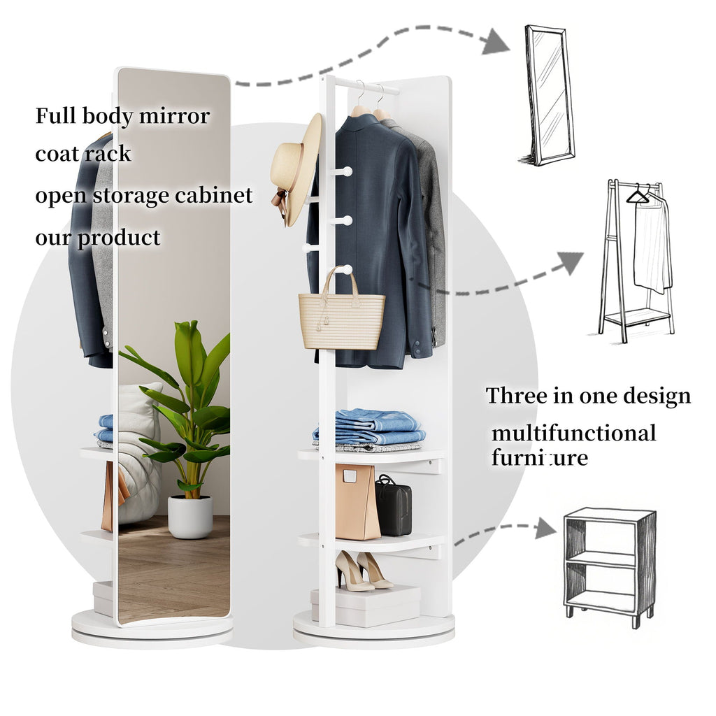 3 In 1 Multifunctional Full-Length Clothing Mirror with Rotating Design - Dark Brown, Black, White, Light Brown