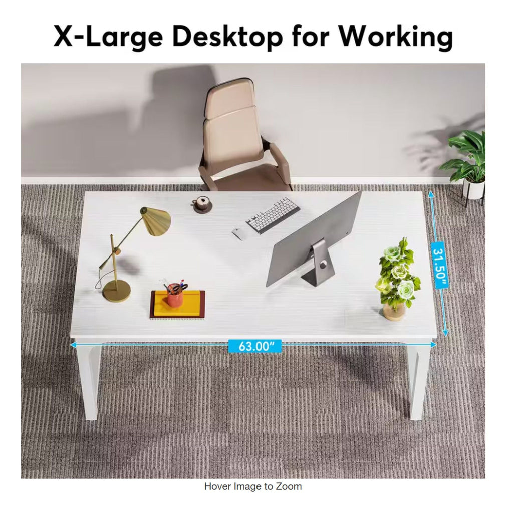 Large Executive Desk with Thick Frame - White