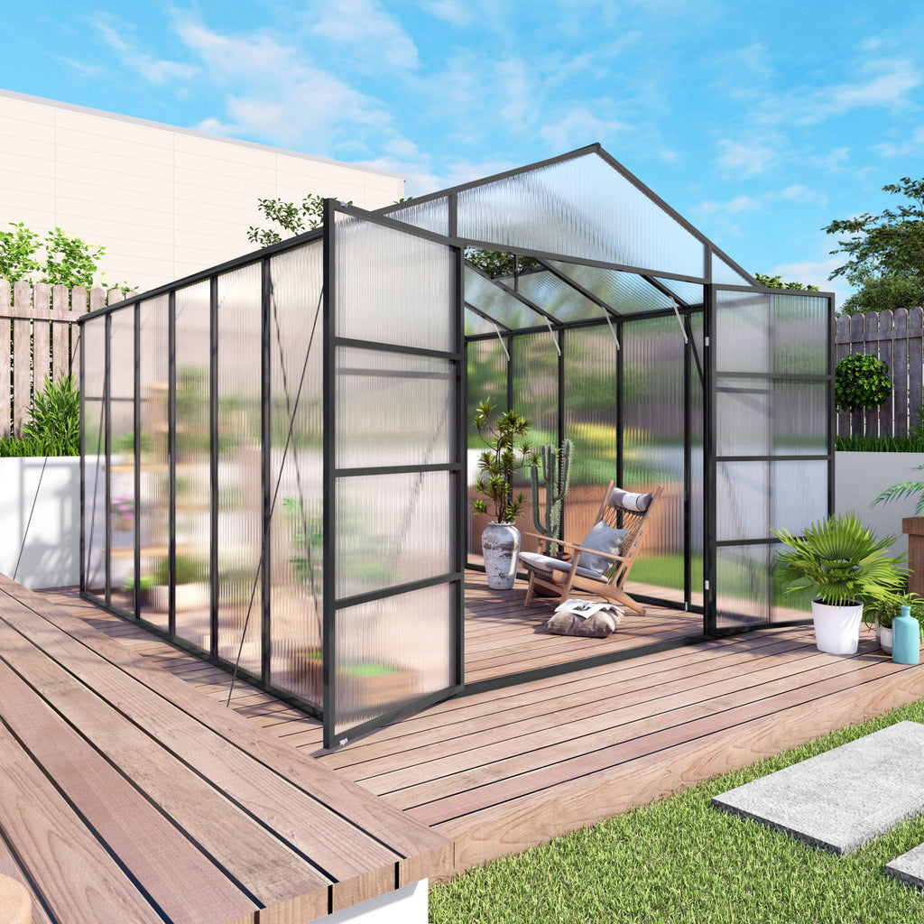 Gain Height Windproof Greenhouse with Heavy-Duty Frame - Black