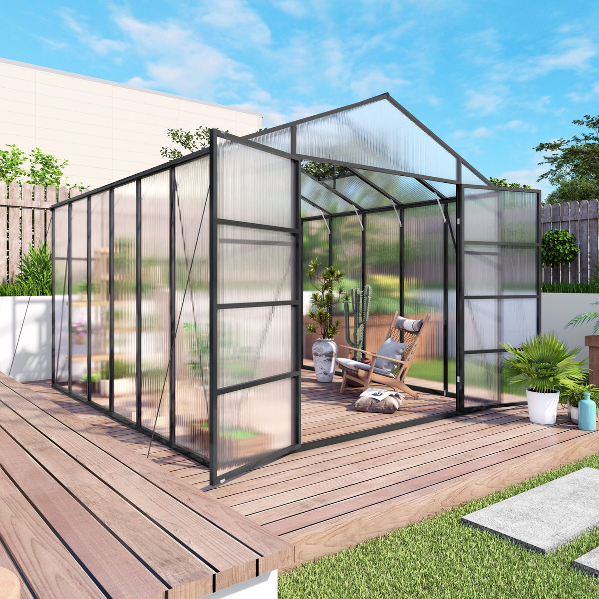 Gain Height Windproof Greenhouse with Heavy-Duty Frame - Black