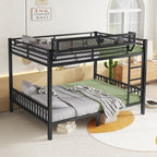 Queen Over Queen Bunk Bed with Storage Shelf and Ladder - Black