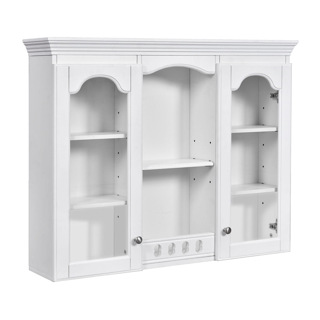Wall-Mounted Medicine Cabinet with 2 Glass Doors and Adjustable Shelves - White