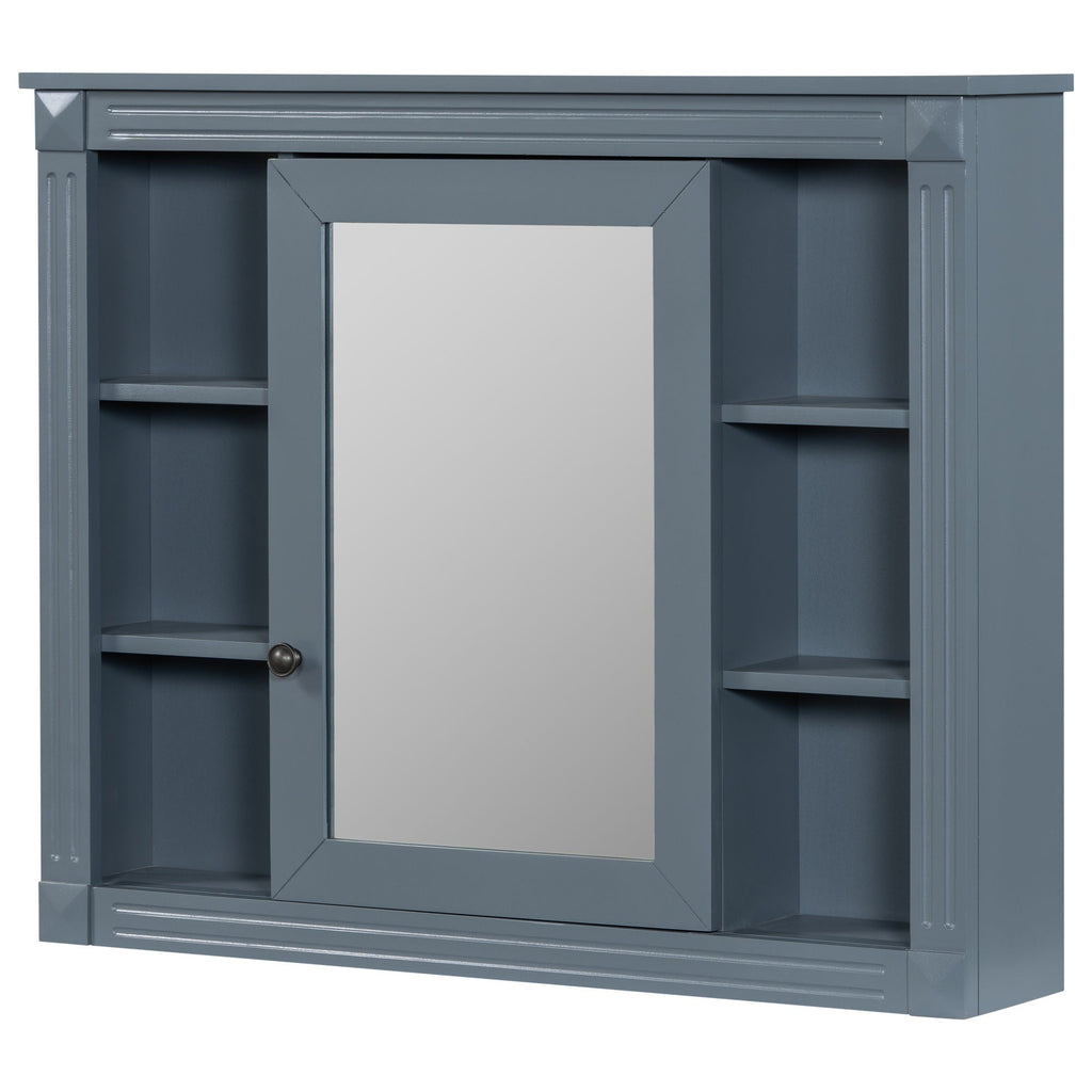 Wall Mounted Bathroom Storage Cabinet with Mirror - Blue, White, or Dark Gray